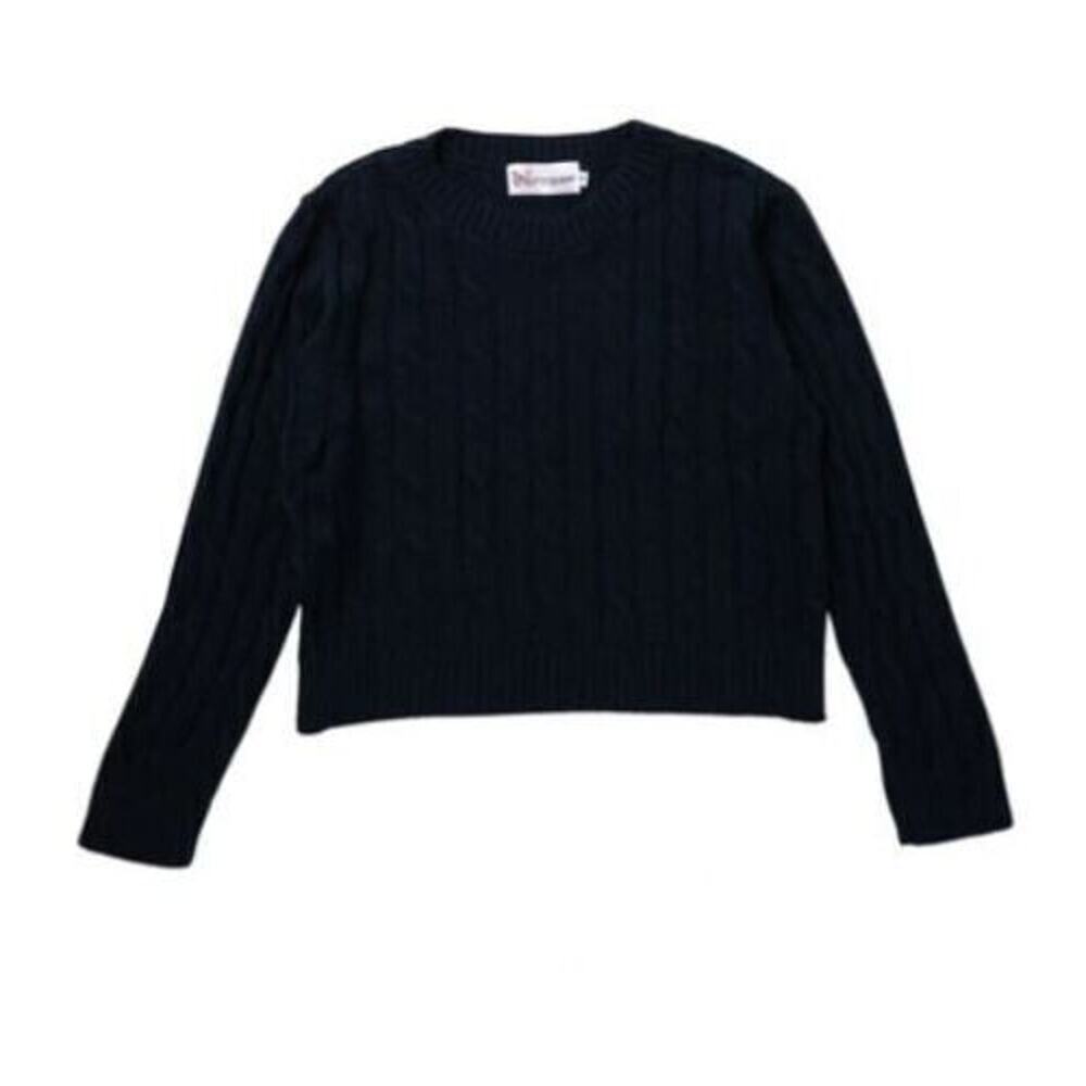 Cotton Emporium Girls Cable Knit Crop Pullover Sweater‎ In Navy Medium